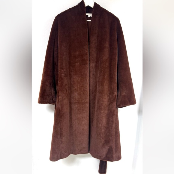Vince Plush Long Coat in Mahogany. - Picture 8 of 14